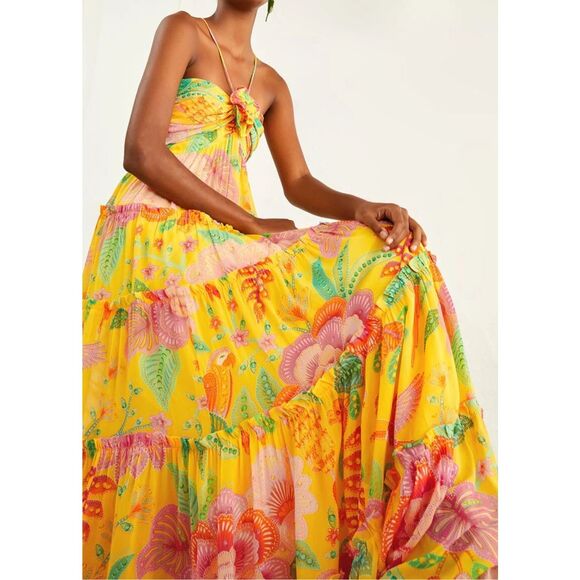 🌞 Farm Rio Yellow Macaw Bloom Maxi Dress 🦜 Size Medium – Sold Out Online - Picture 8 of 16